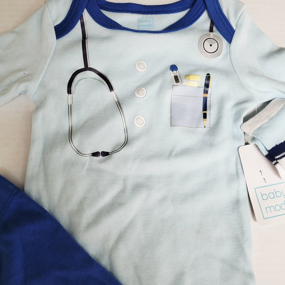 Baby Mode Baby Doctor‎ Costume Snap and Pants Set Blue 3-6M NWT Hospital